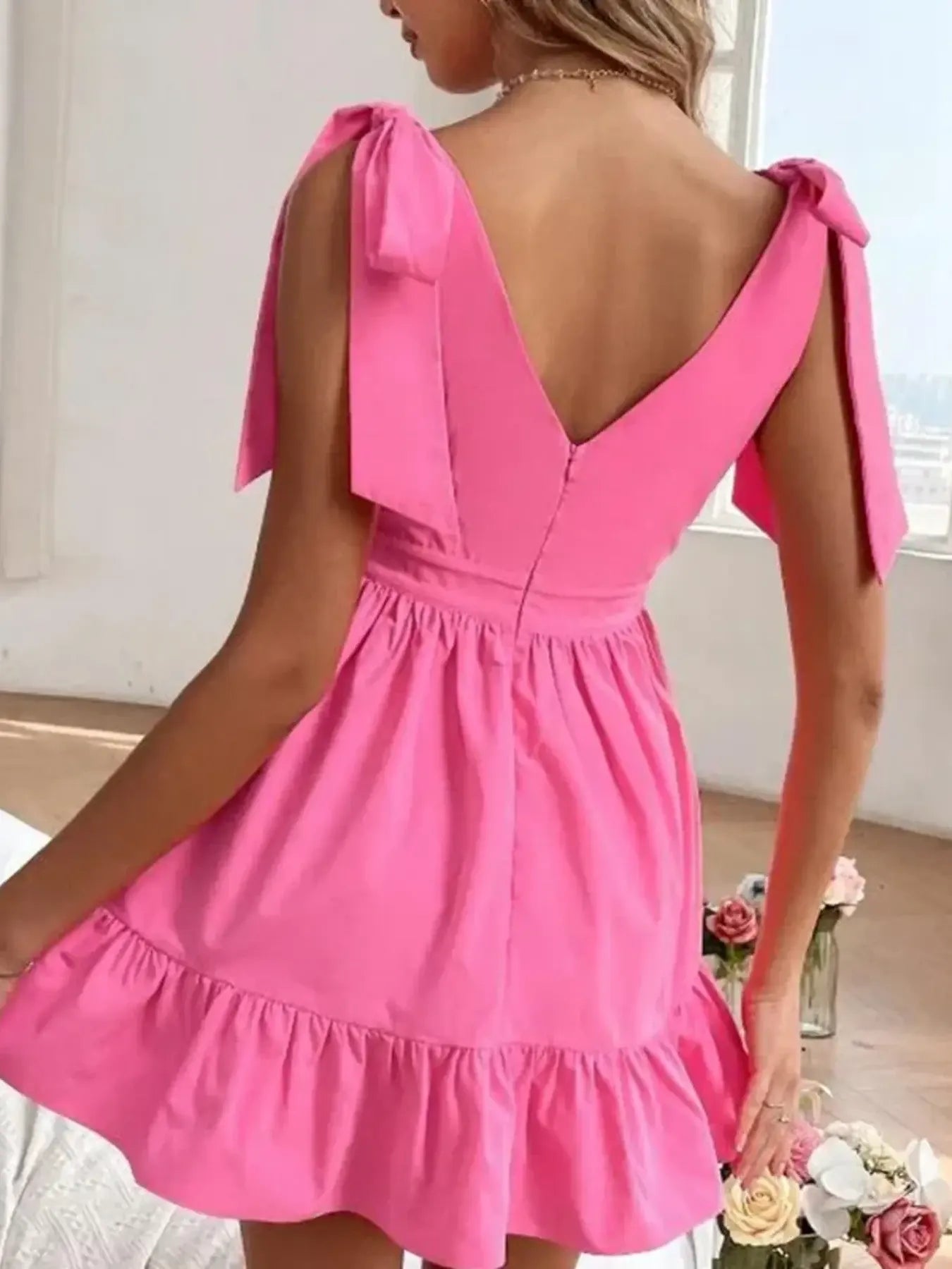 Image of Tie Shoulder Tiered Mini Dress | Queeble.shop