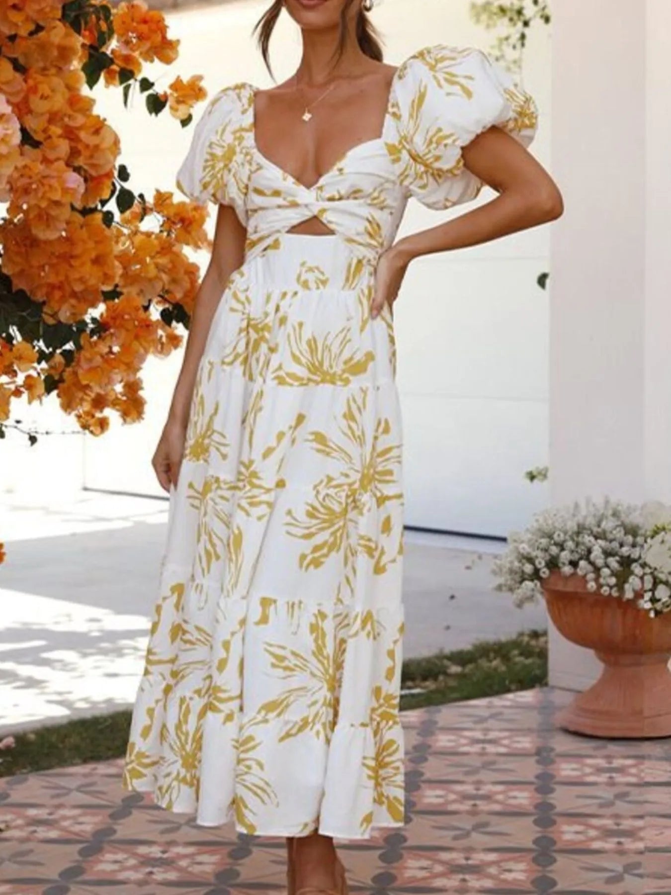 Image of Off-Shoulder Floral Tiered Dress with Ruffle Details | Queeble.shop