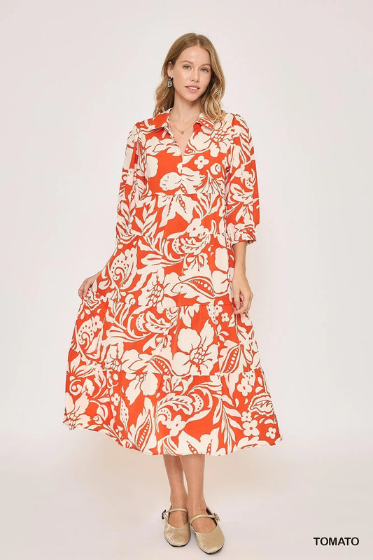 Image of Umgee Floral Print Tiered Midi Dress | Queeble.shop