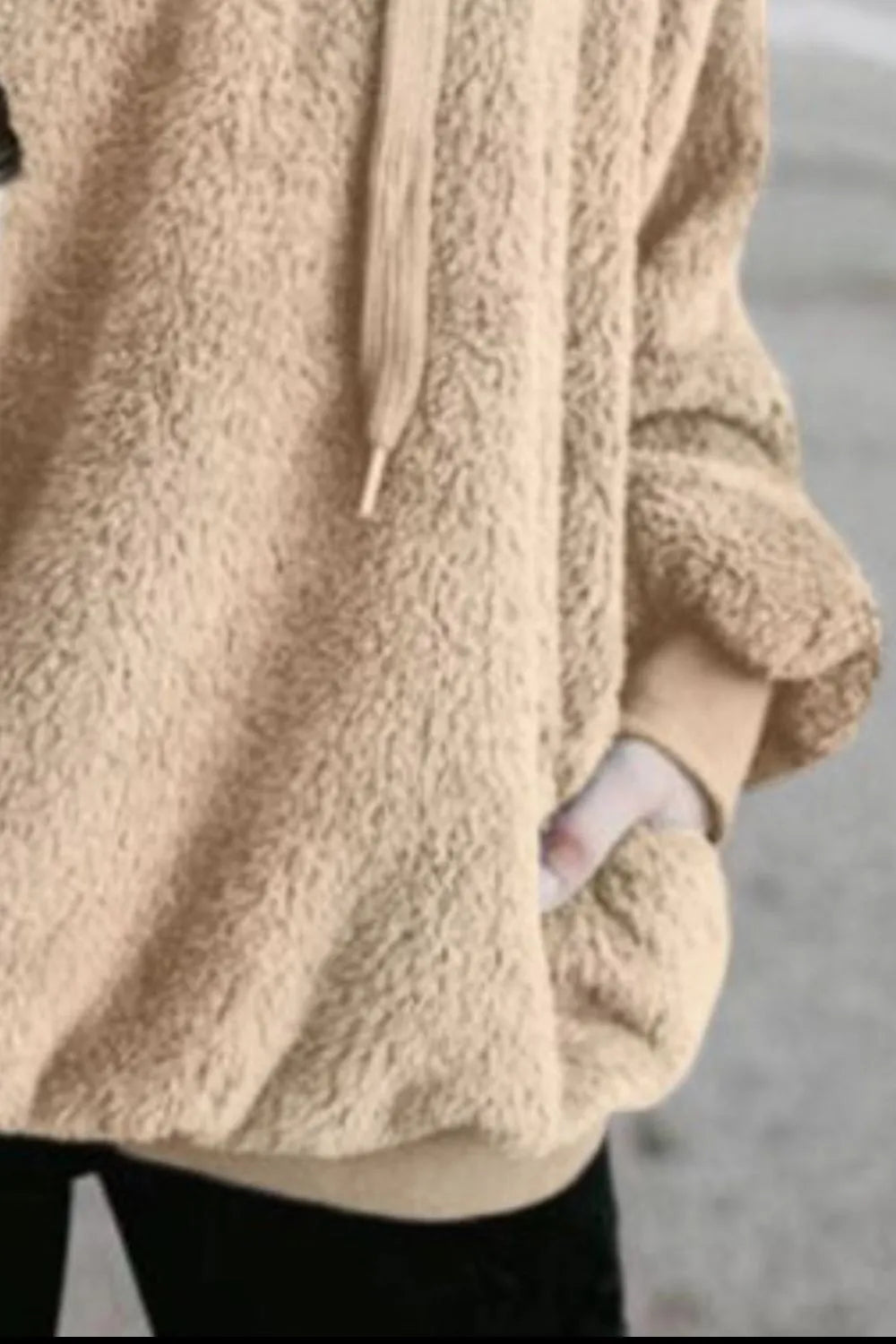 Image of Full Size Quarter-Zip Drawstring Teddy Hoodie | Queeble.shop