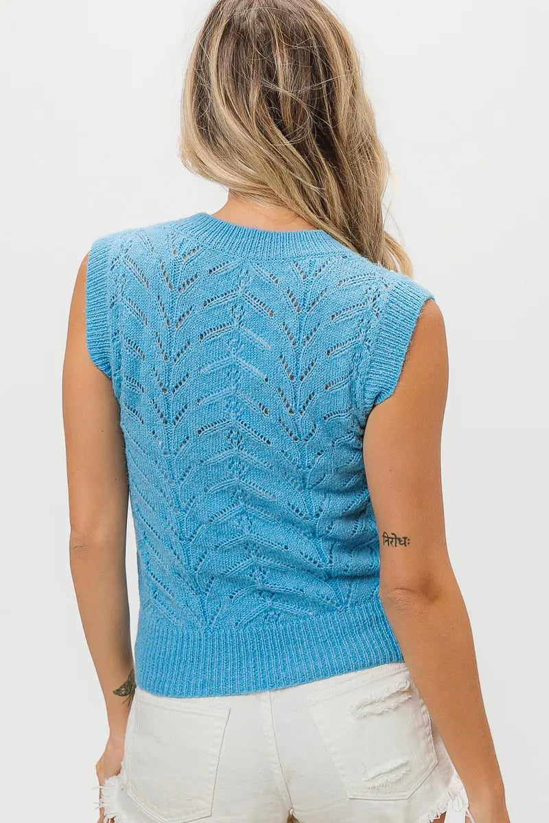 Image of BiBi Chevron Pointelle Pearl Knit Top | Queeble.shop