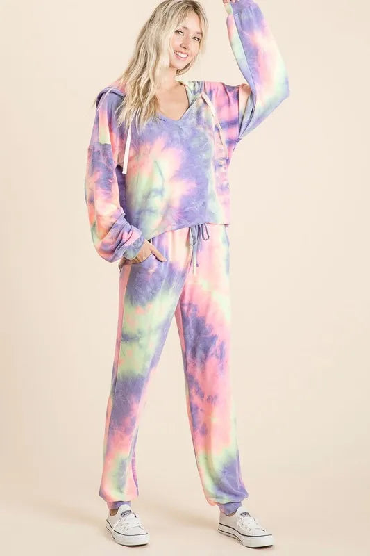 Image of BiBi Tie Dye French Terry Top and Bottom Set | Queeble.shop