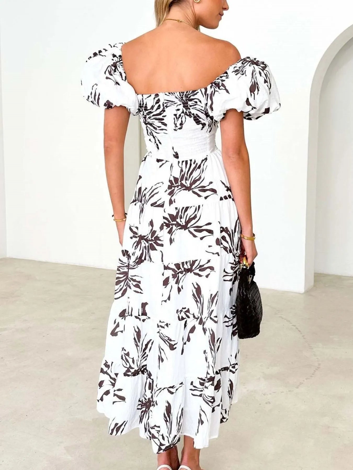 Image of Off-Shoulder Floral Tiered Dress with Ruffle Details | Queeble.shop