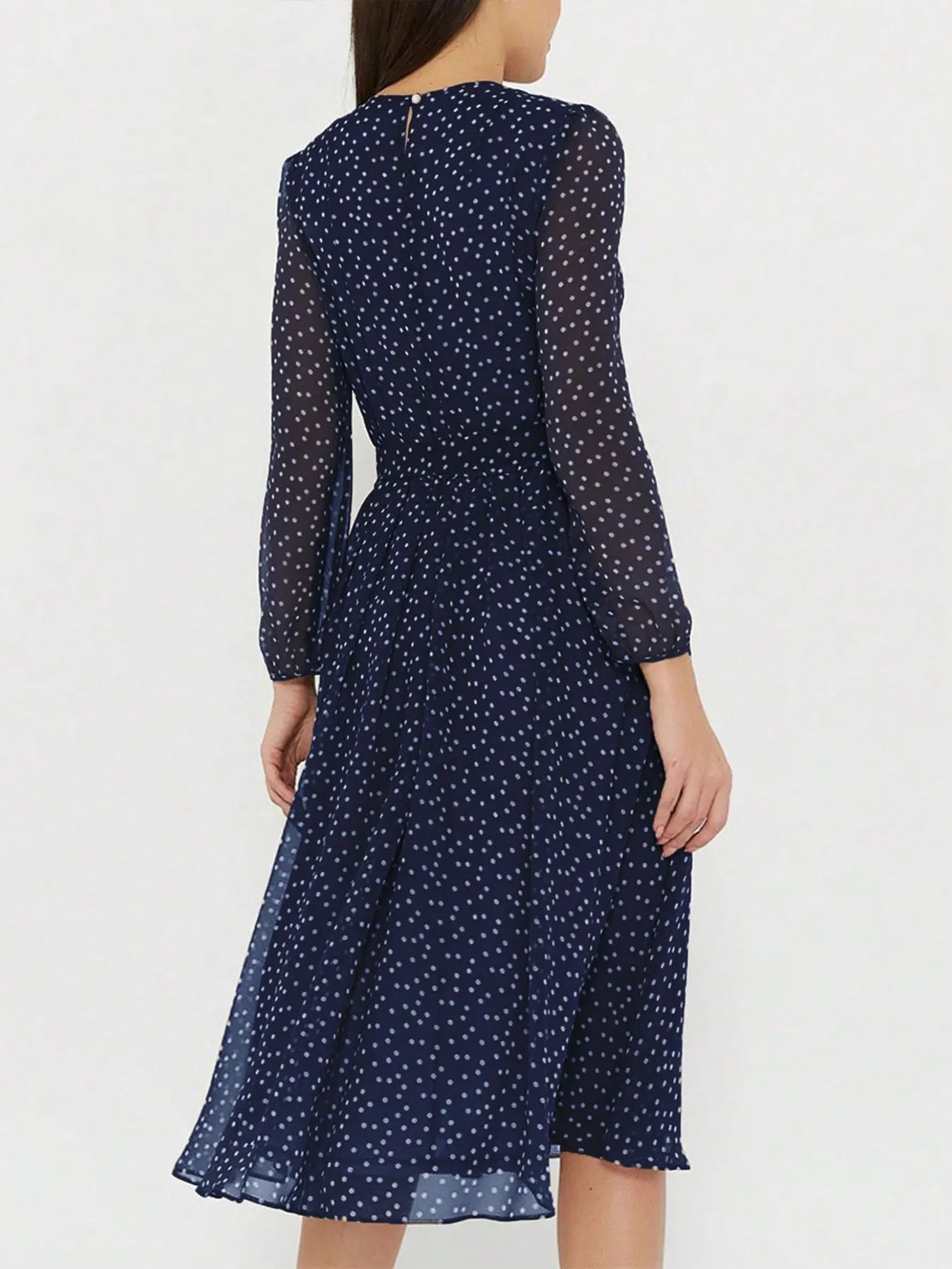 Image of Printed Round Neck Long Sleeve Midi Dress | Queeble.shop