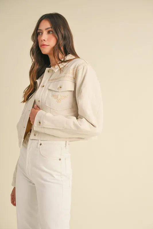 Image of MABLE Embroidered Quilted Cropped Jacket | Queeble.shop