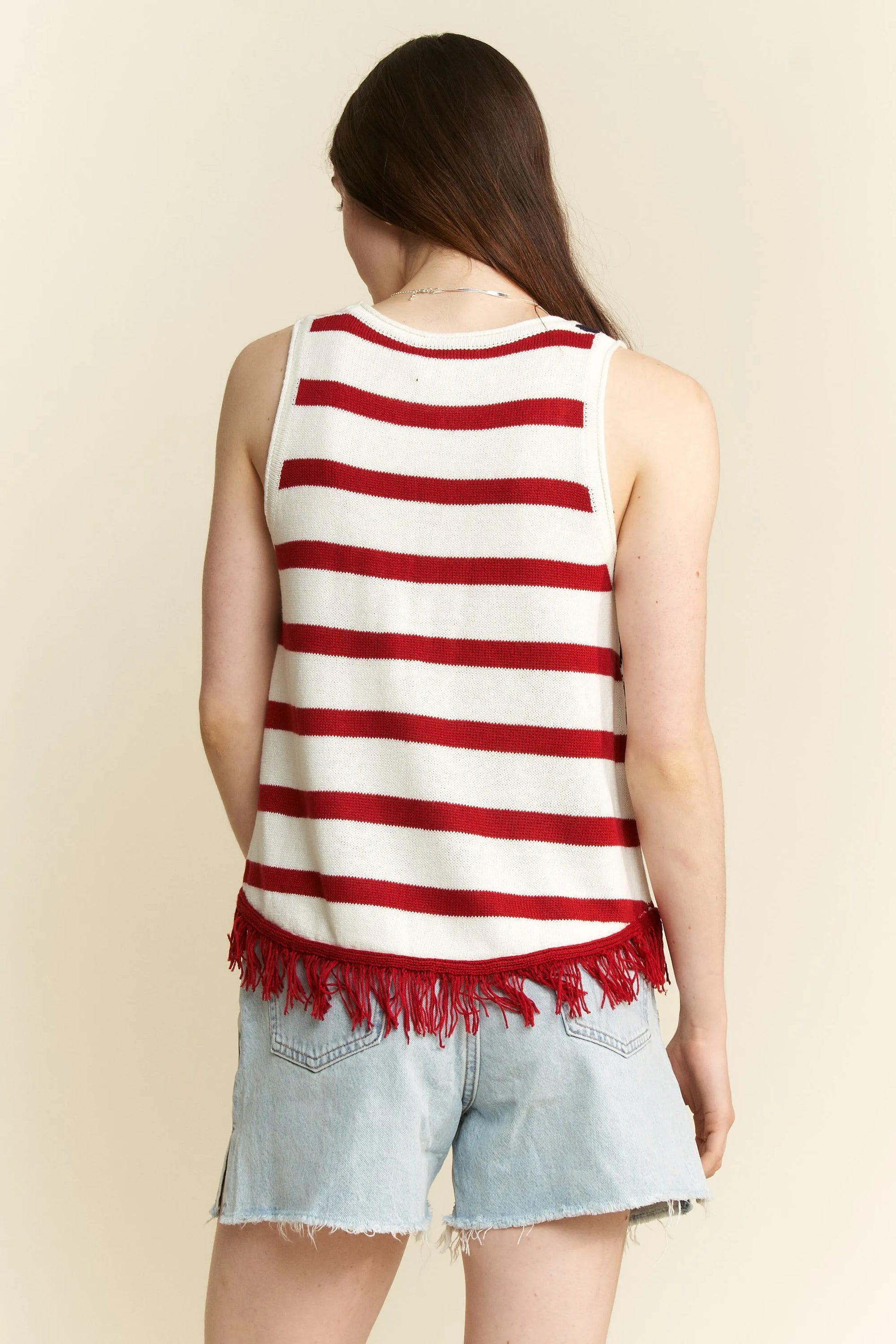 Image of Jade By Jane Full Size American Flag Fringe Tank Top Plus Size | Queeble.shop