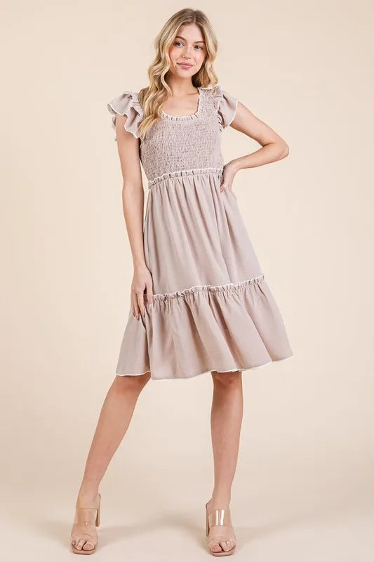 Image of Lime 'N' Chili Ruffle Trim Smocked Dress with Contrast | Queeble.shop