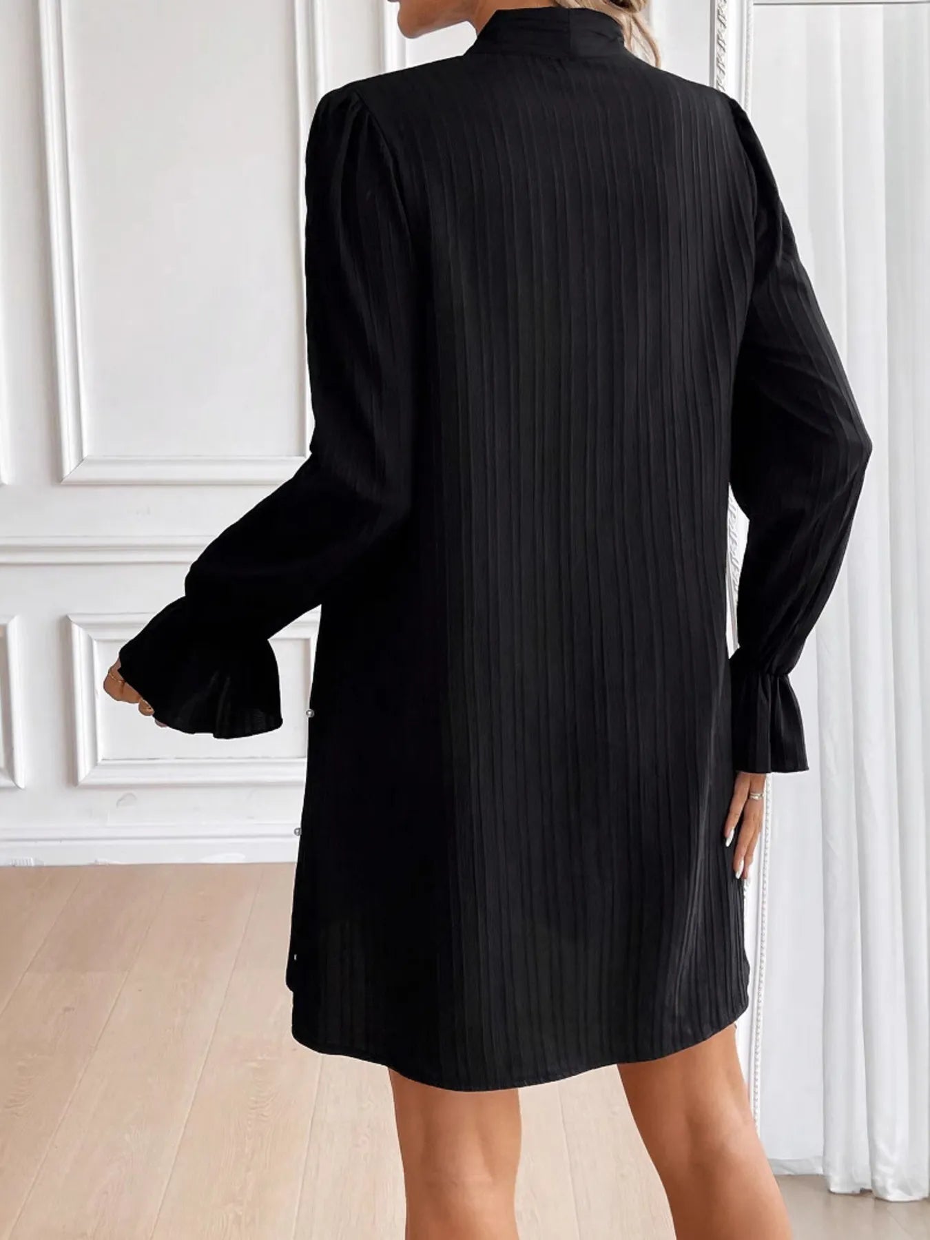Image of Pearl Embellished Bow Tie Flounce Sleeve Dress | Queeble.shop