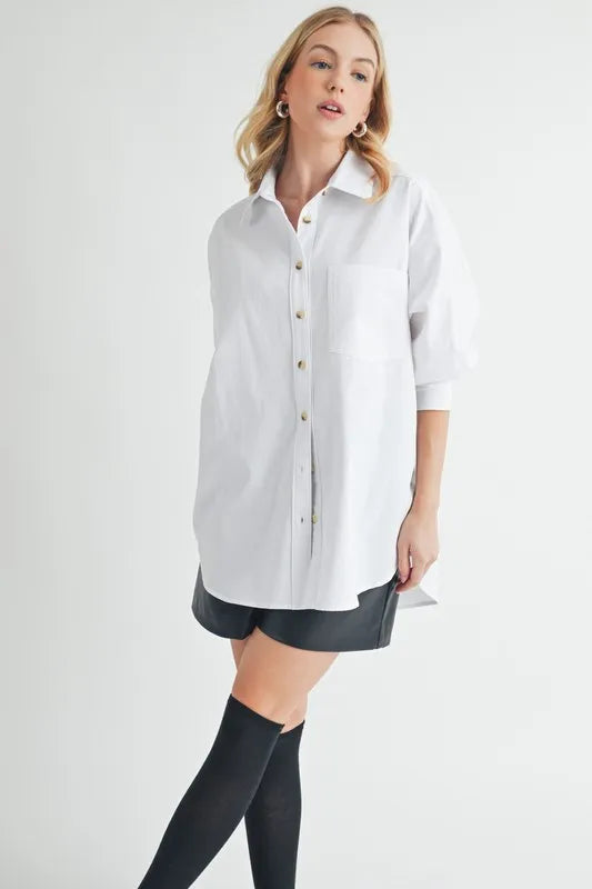 Image of Aemi + Co High-Low Collared Neck Drop Shoulder Shirt | Queeble.shop