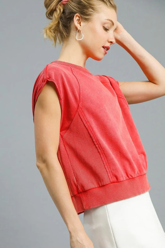 Image of Umgee Round Neck Cap Sleeve Sweatshirt | Queeble.shop