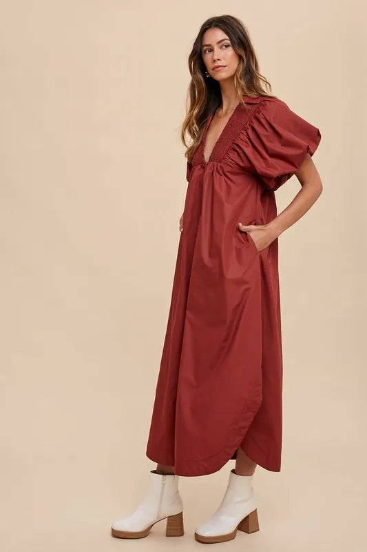 Image of Annie Wear Smocked Puff Sleeve Midi Dress | Queeble.shop