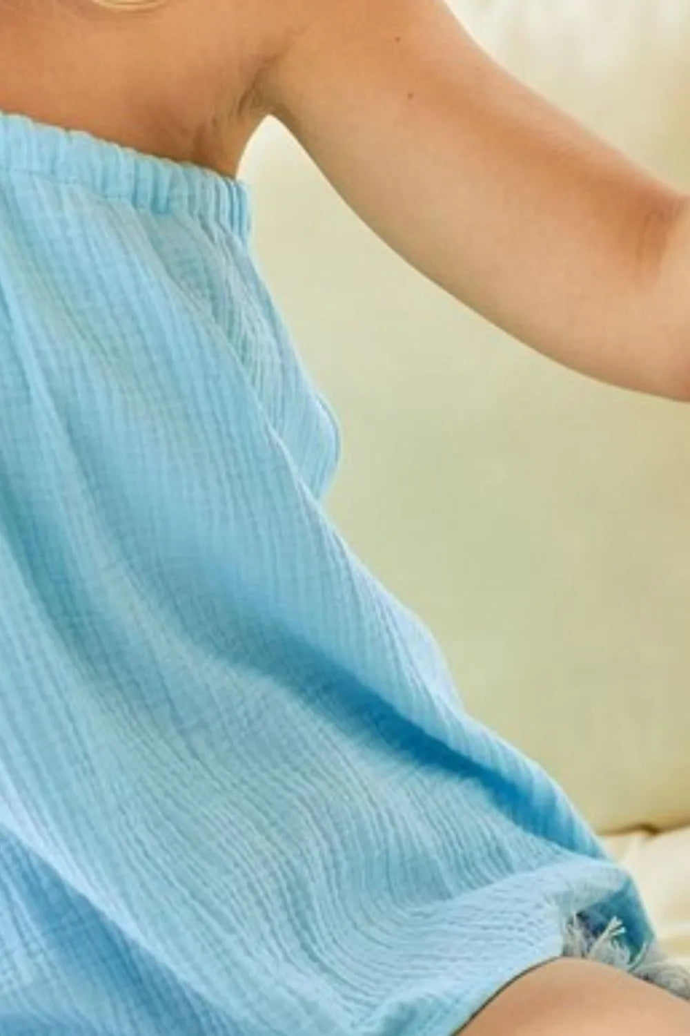 Image of BiBi Washed Cotton Gauze Woven Tie Ribbon Detailed Top | Queeble.shop