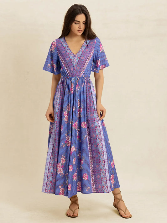 Image of Printed Short Sleeve Midi Dress | Queeble.shop