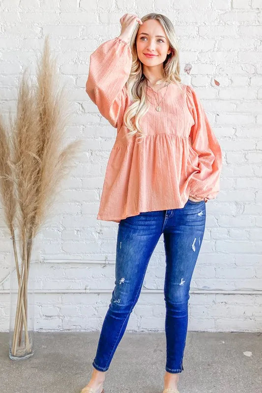 Image of And The Why Textured V Neck Blouse Top | Queeble.shop