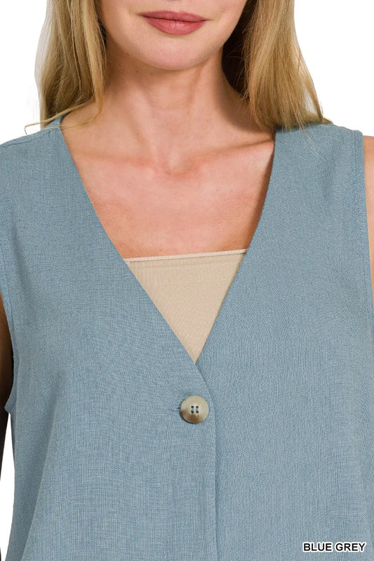 Image of Zenana Side Slit Button-Front Vest | Queeble.shop