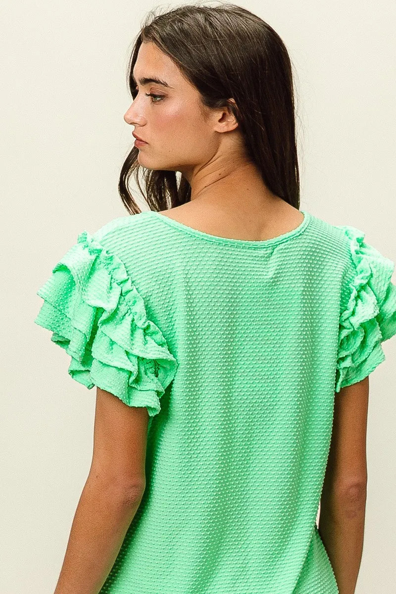 Image of BiBi Birdseye Texture Layered Ruffle Top | Queeble.shop