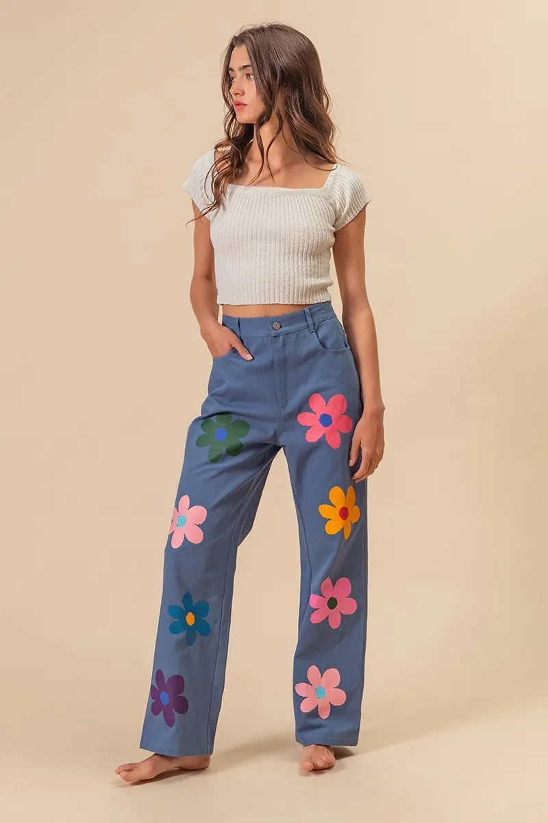 Image of BiBi Flower Print Straight Legs Pants | Queeble.shop