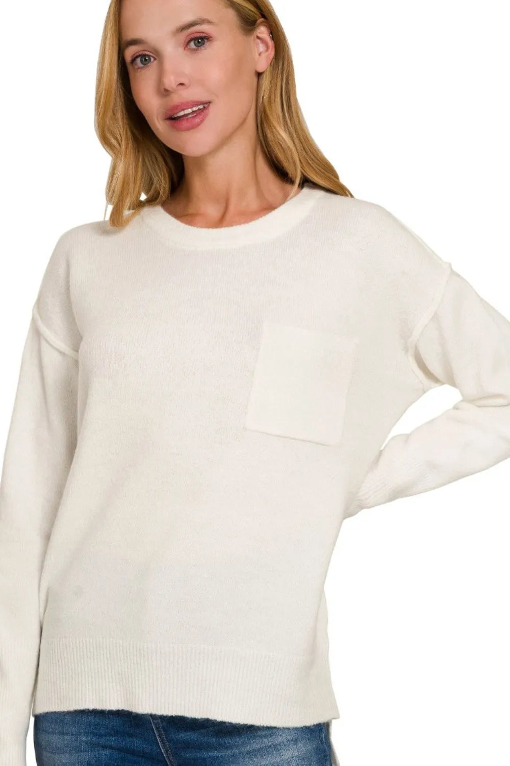 Image of Zenana Melange Hi-low Hem Round Neck Sweater | Queeble.shop