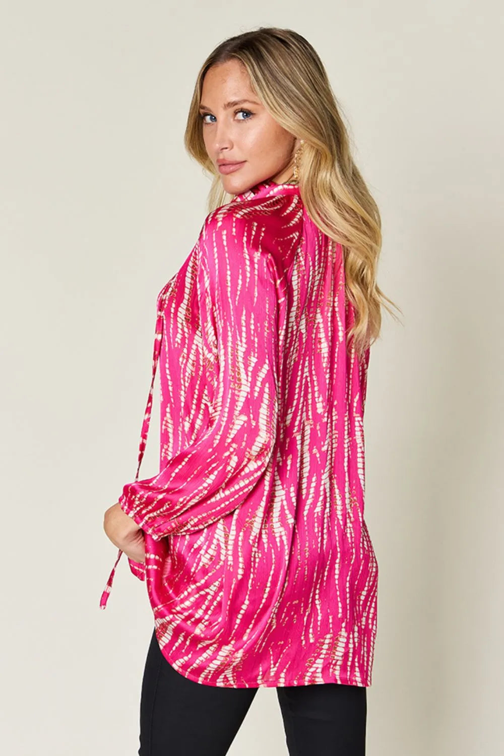 Image of Double Take Full Size Printed Button Up Long Sleeve Shirt | Queeble.shop