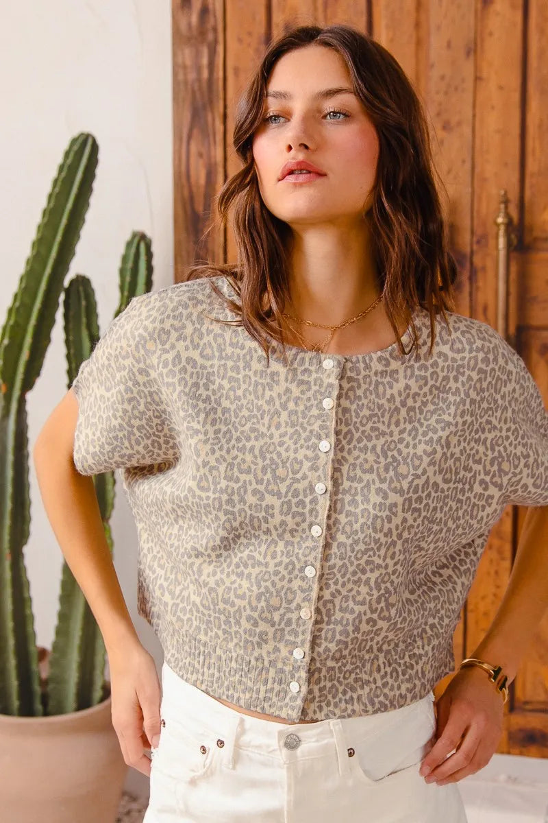 Image of SO ME Leopard Print Button Front Sweater Cardigan | Queeble.shop