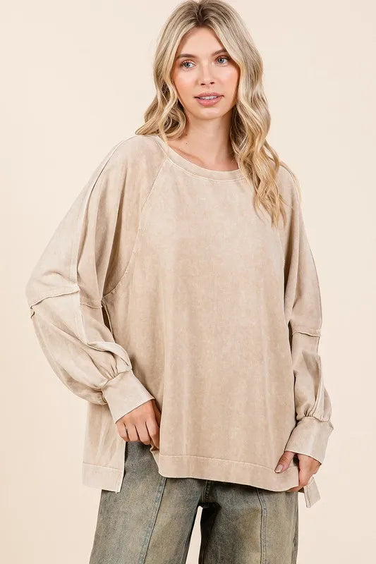 Image of Mittoshop Mineral Wash Raglan Long Sleeve Oversized Top | Queeble.shop