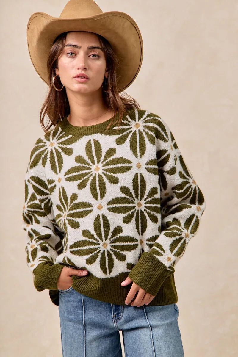 Image of BiBi Flower Pattern Long Sleeve Sweater | Queeble.shop