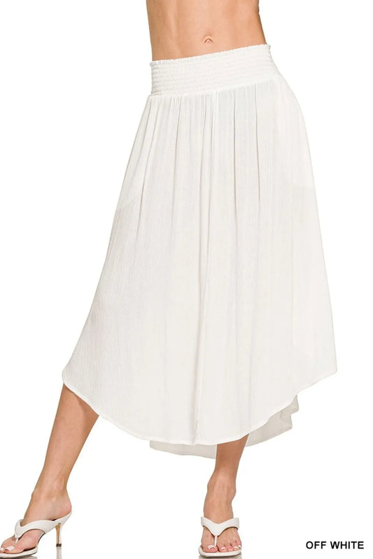 Image of Zenana Woven Crinkle Smocked Waist Maxi Skirt W Pockets | Queeble.shop