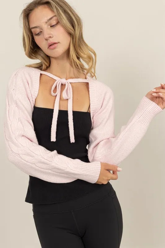 Image of HYFVE Cable-Knit Tie-Front Shrug | Queeble.shop