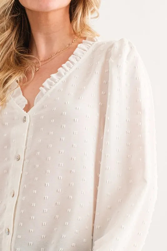 Image of And The Why Polka Dot Ruffle Detailed Blouse Top | Queeble.shop