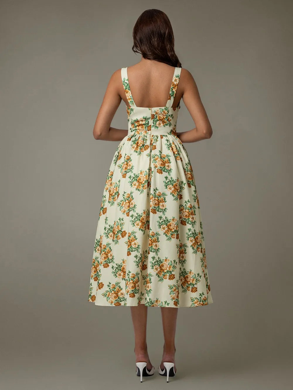 Image of Lace Trim Floral Sleeveless Midi Dress | Queeble.shop
