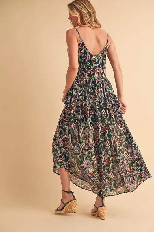 Image of Aemi + Co Printed V-Neck Frill Tiered Cami Dress | Queeble.shop