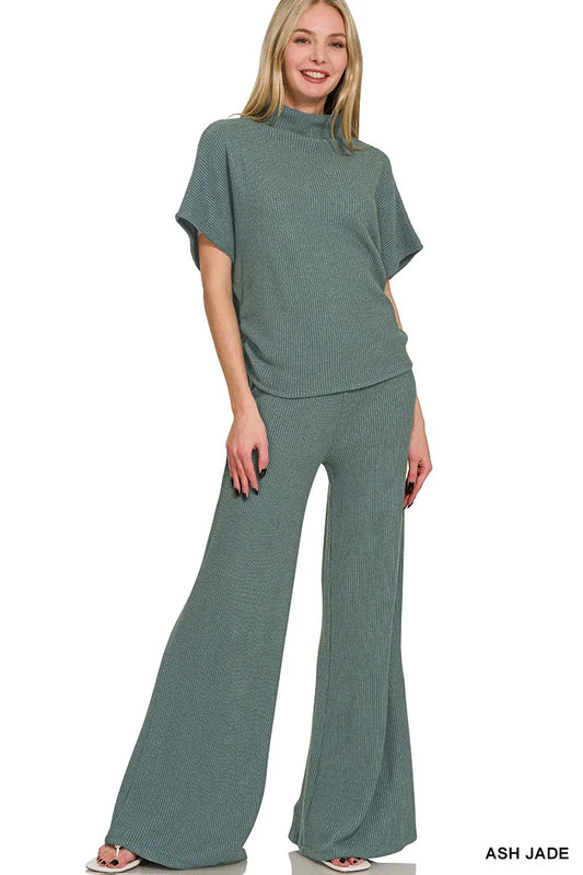 Image of Zenana Mock Neck Top and Pants Sweater Set | Queeble.shop