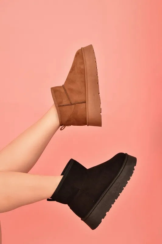 Image of WILD DIVA Suede Round Toe Platform Booties | Queeble.shop