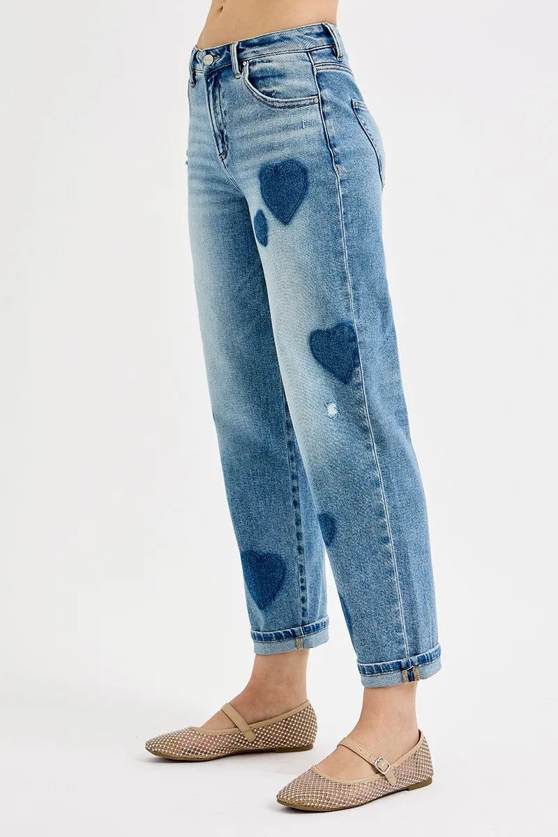 Image of RISEN Full Size Mid Rise Fit-boyfriend Heart Shade Jeans Plus Size | Queeble.shop