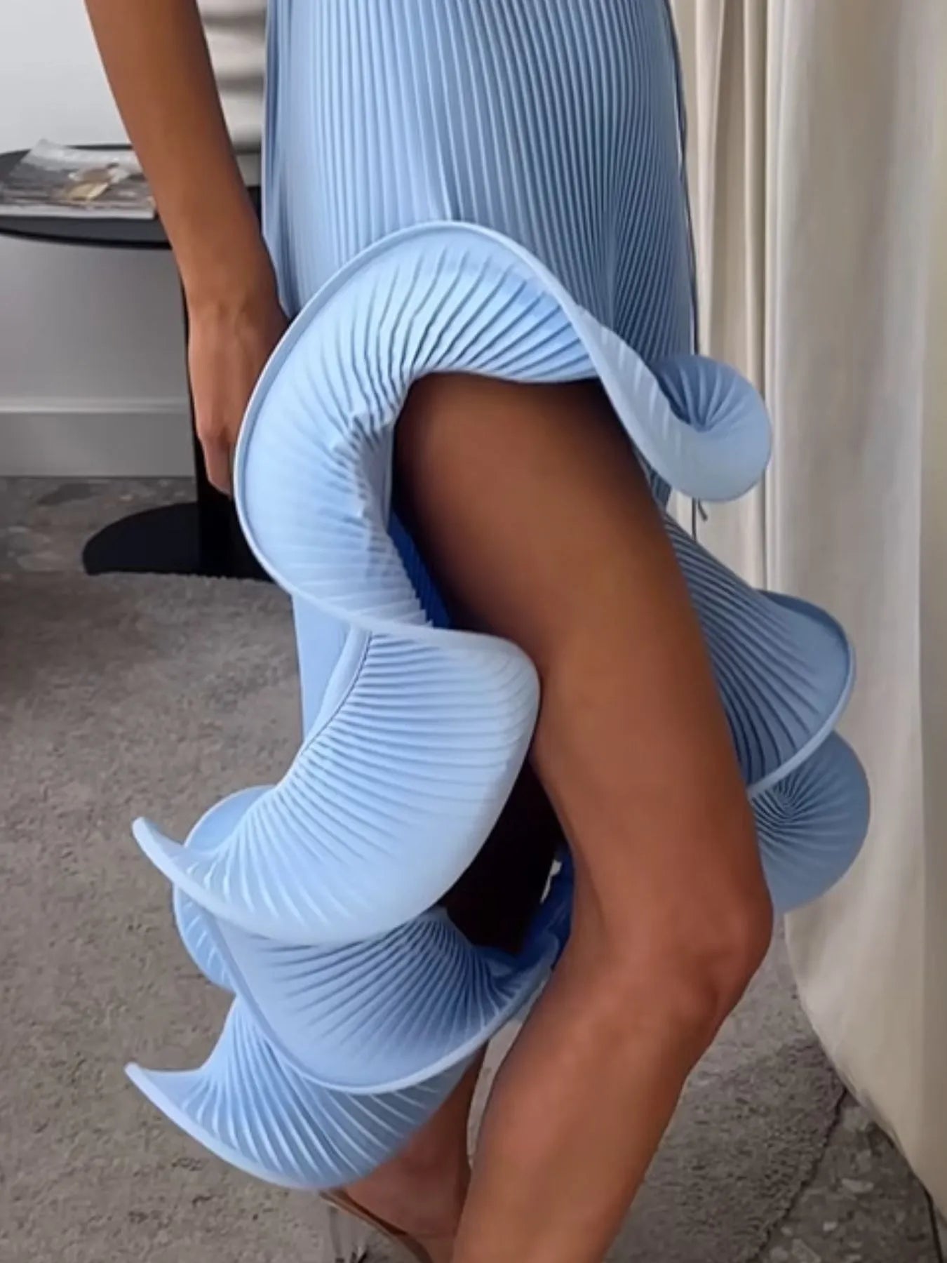 Image of Ruffle Hem Ribbed Sleeveless Dress | Queeble.shop