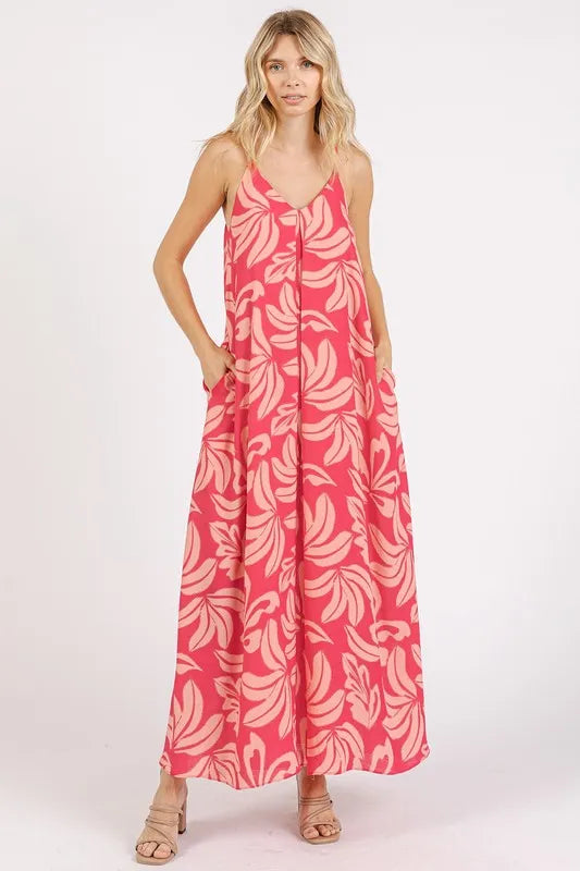 Image of Mittoshop Printed V-Neck Maxi Cami Dress with Pockets | Queeble.shop