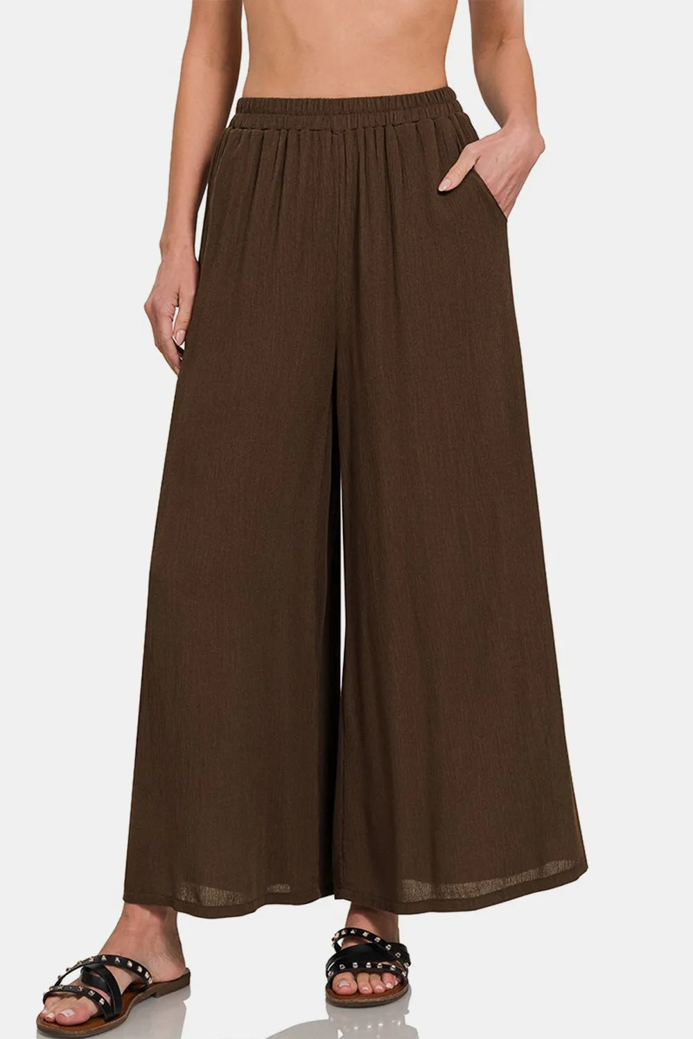Image of Zenana Woven Wide Leg Pants With Pockets | Queeble.shop