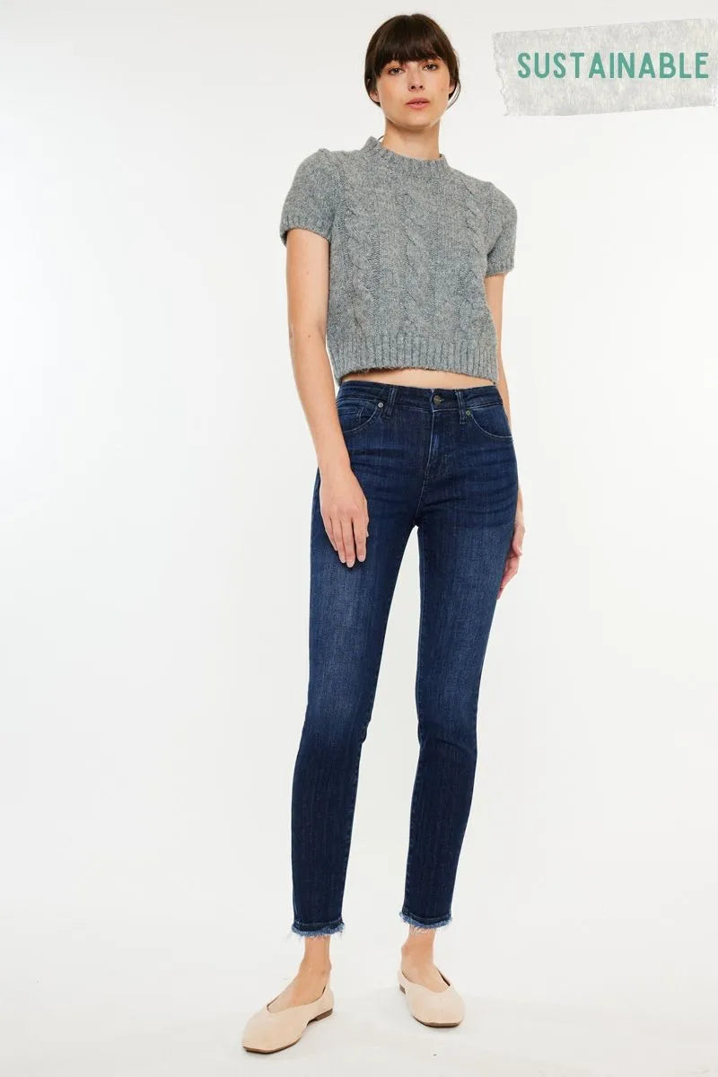 Image of Kancan High-Rise Slim Fit Raw Hem Ankle Jeans | Queeble.shop