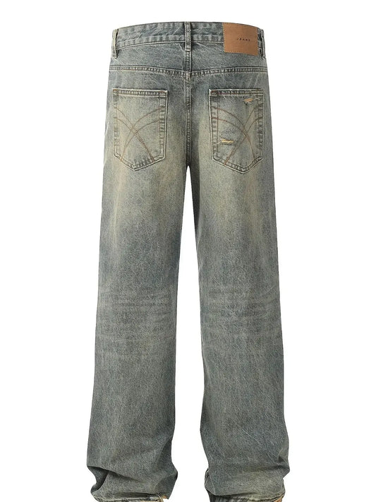 Image of Men's Distressed Washed Straight Jeans | Queeble.shop