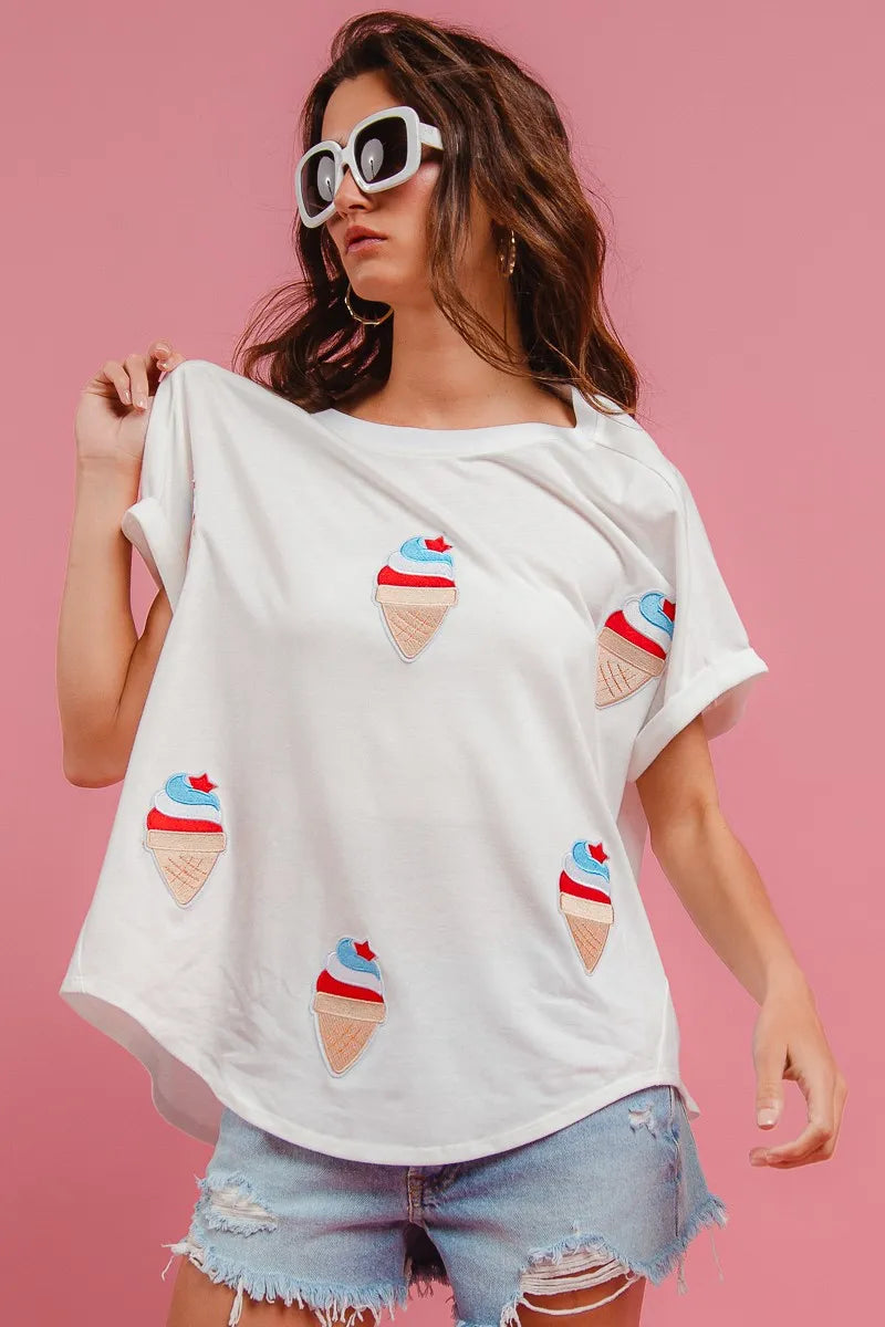 Image of BiBi Solid Terry With Fourth Of July Theme Patched Top | Queeble.shop