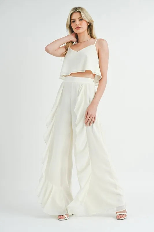 Image of MABLE Crop Cami and Ruffled Wide Leg Pants Set | Queeble.shop