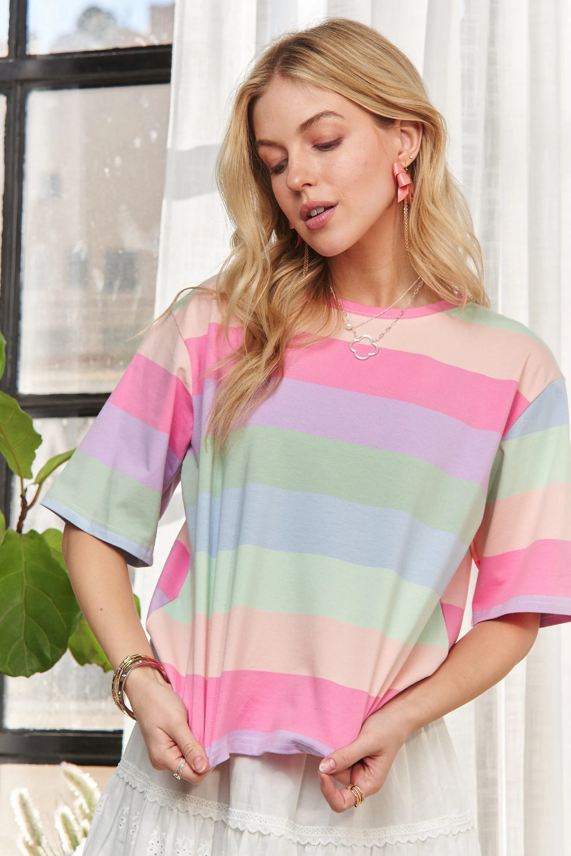 Image of ADORA Multi Color Stripe Casual Top | Queeble.shop