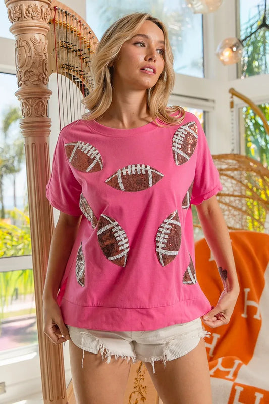 Image of BiBi Game Day Sequins Patched Half Sleeves Top | Queeble.shop