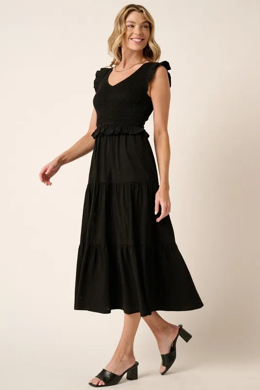 Image of Mittoshop Smocked Ruffled Tiered Midi Dress | Queeble.shop
