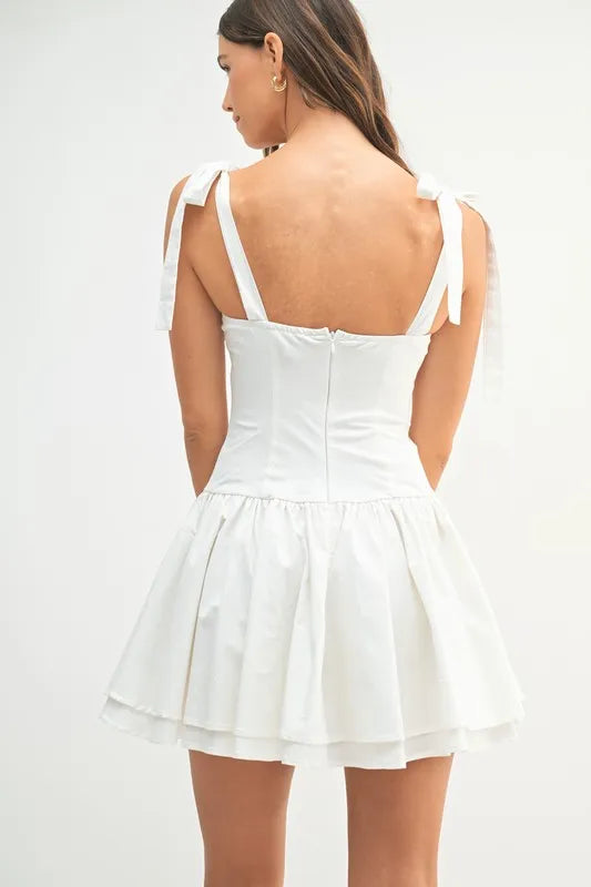 Image of MABLE Shoulder Tie Corset Panel Mini Dress | Queeble.shop