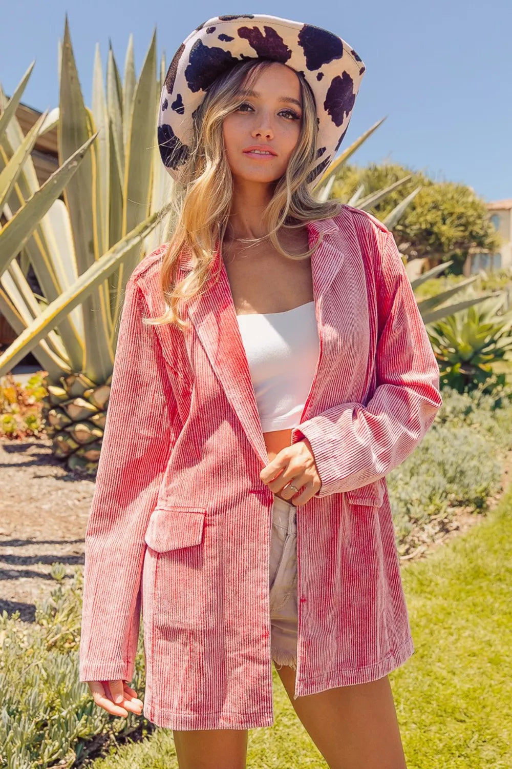Image of BiBi Ribbed Button Up Long Sleeve Blazer | Queeble.shop