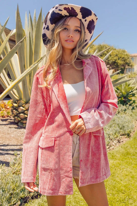 Image of BiBi Ribbed Button Up Long Sleeve Blazer | Queeble.shop