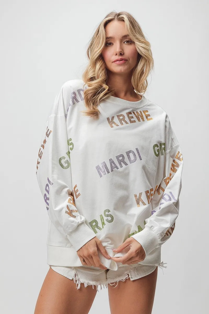 Image of BiBi Rhinestone Mardi Gras Krewe Pullover | Queeble.shop