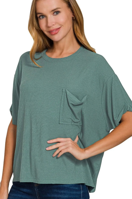Image of Zenana Oversized Ribbed Round Neck Short Sleeve Tee | Queeble.shop