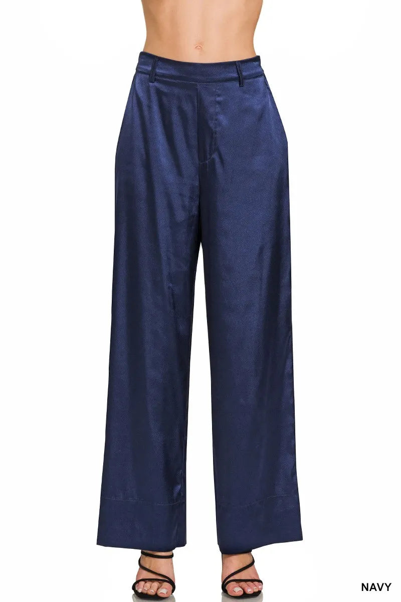 Image of Zenana Wide-Leg Satin Pants | Queeble.shop